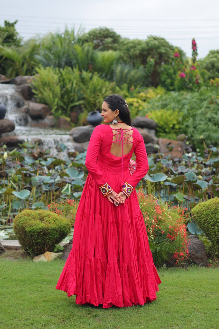 Traditional Gamthi Embroidery Gown for Navratri Festival