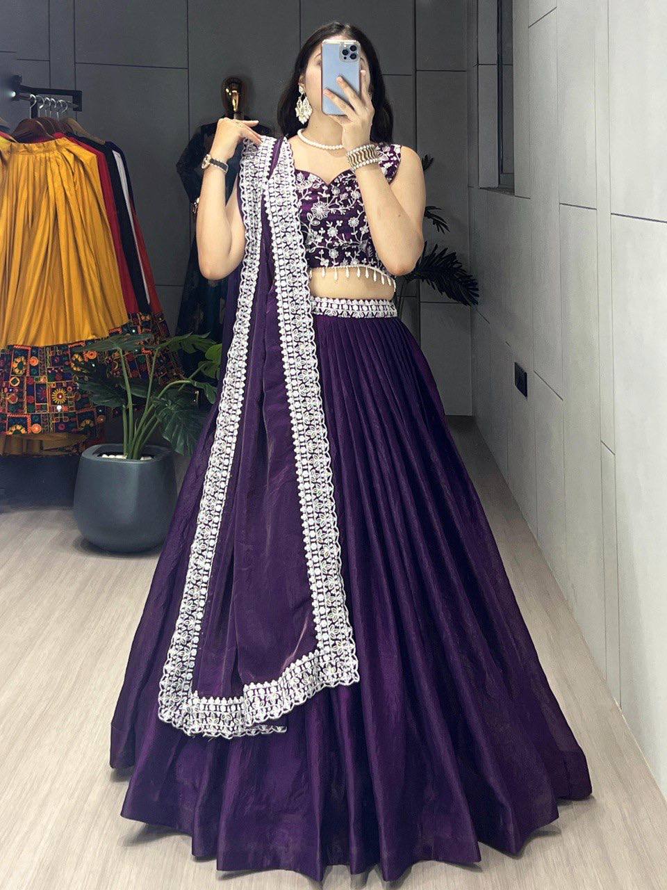 Fendy Satin Lehenga Choli with Embroidered Blouse – Trendraani