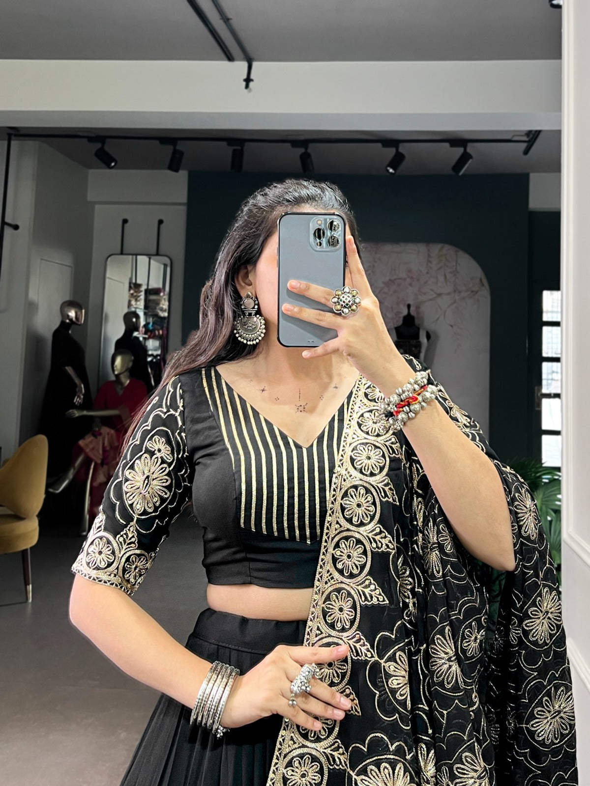 Navratri 2025 Black Lehenga Choli with Zari & Lace Work