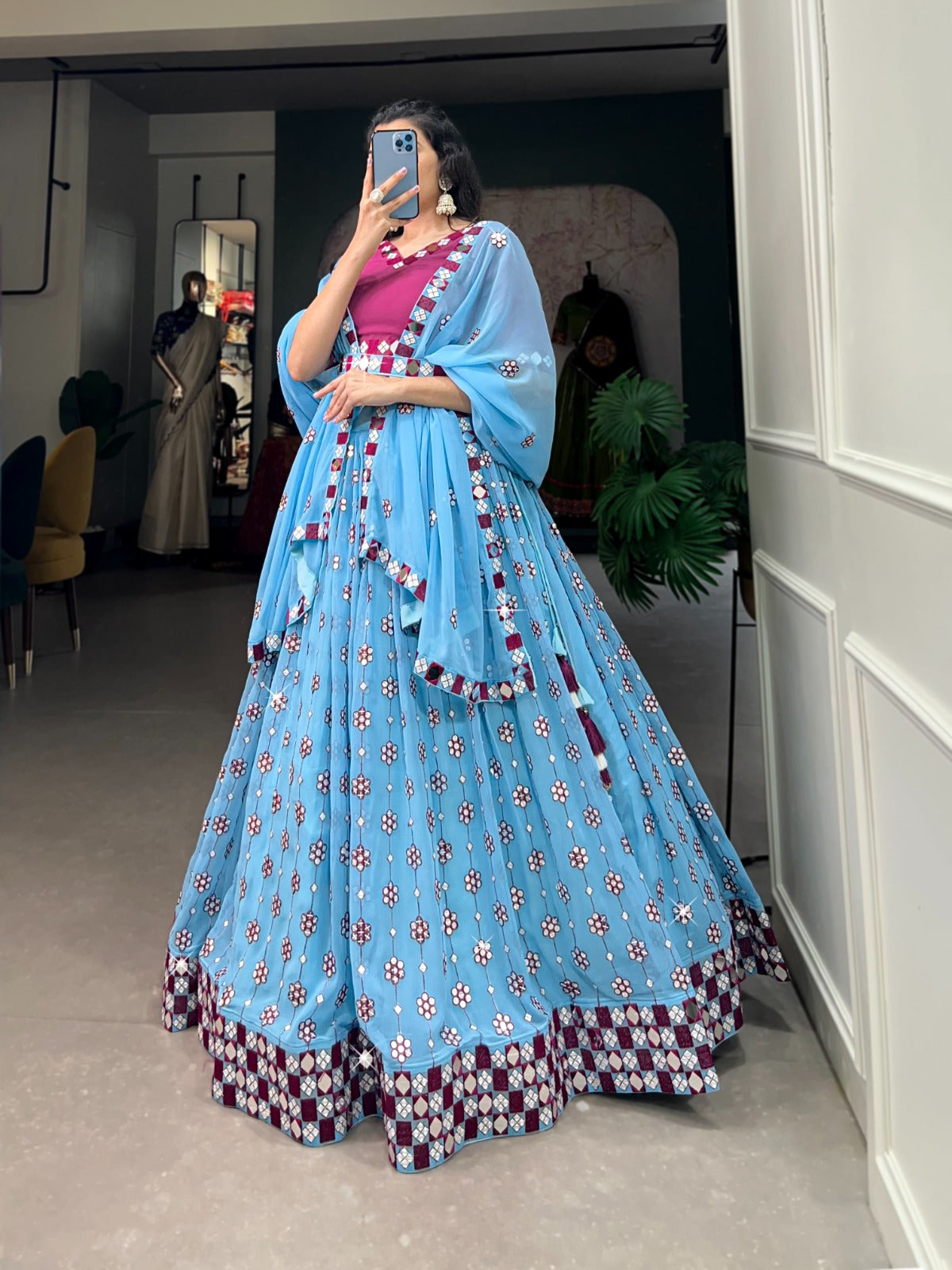 Georgette Lehenga Choli for Navratri 2025 with Dupatta & Belt
