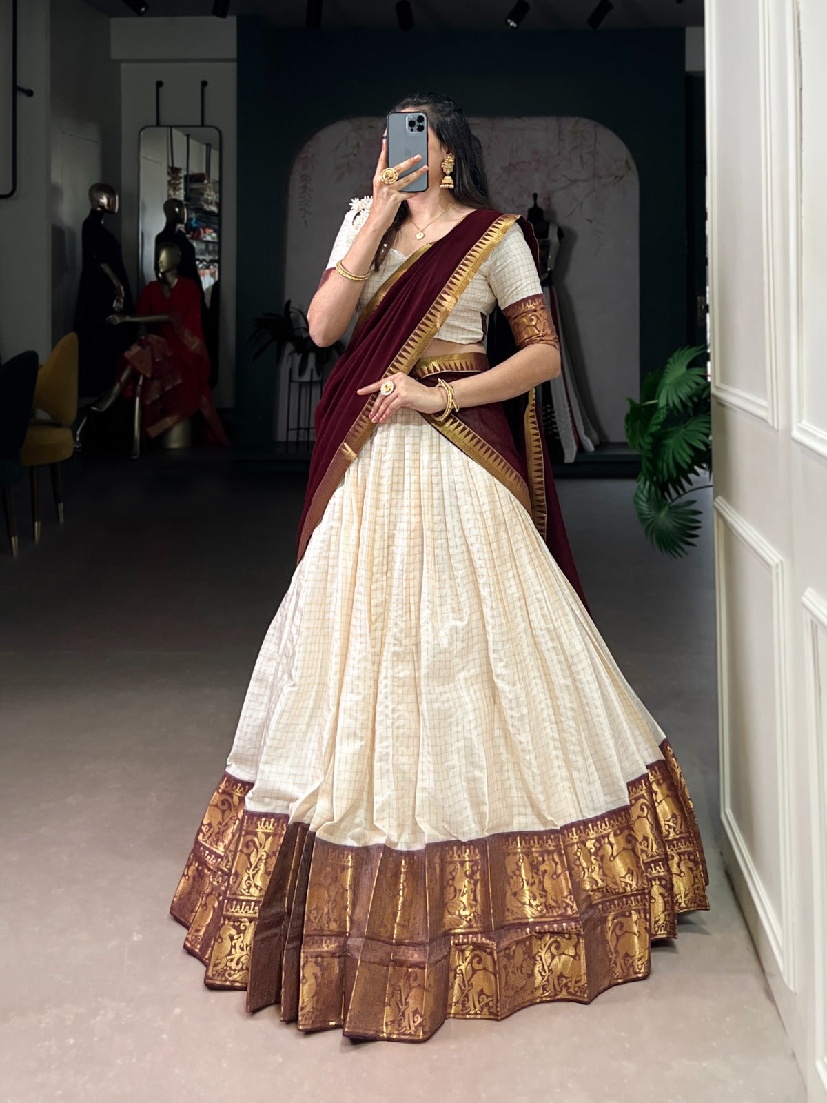 Kalyani Cotton Lehenga Choli with Zari Weaving Work