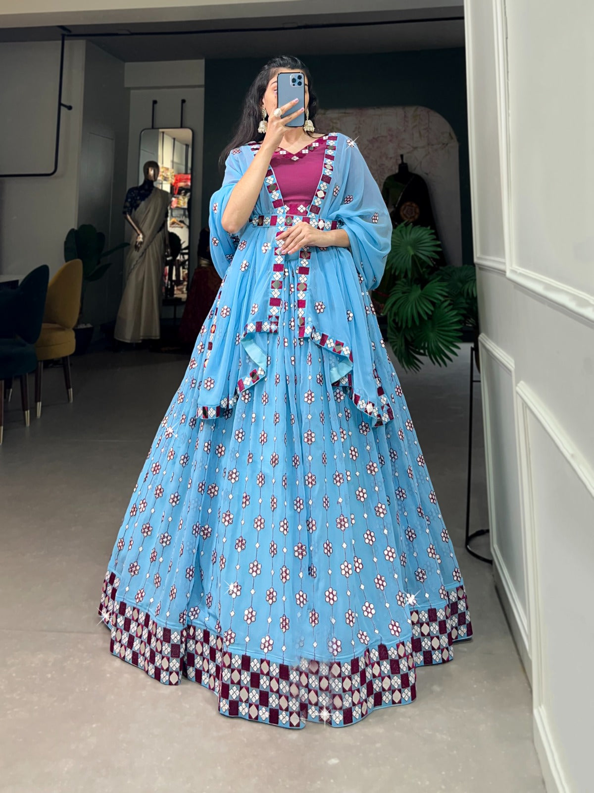 Georgette Lehenga Choli for Navratri 2025 with Dupatta & Belt