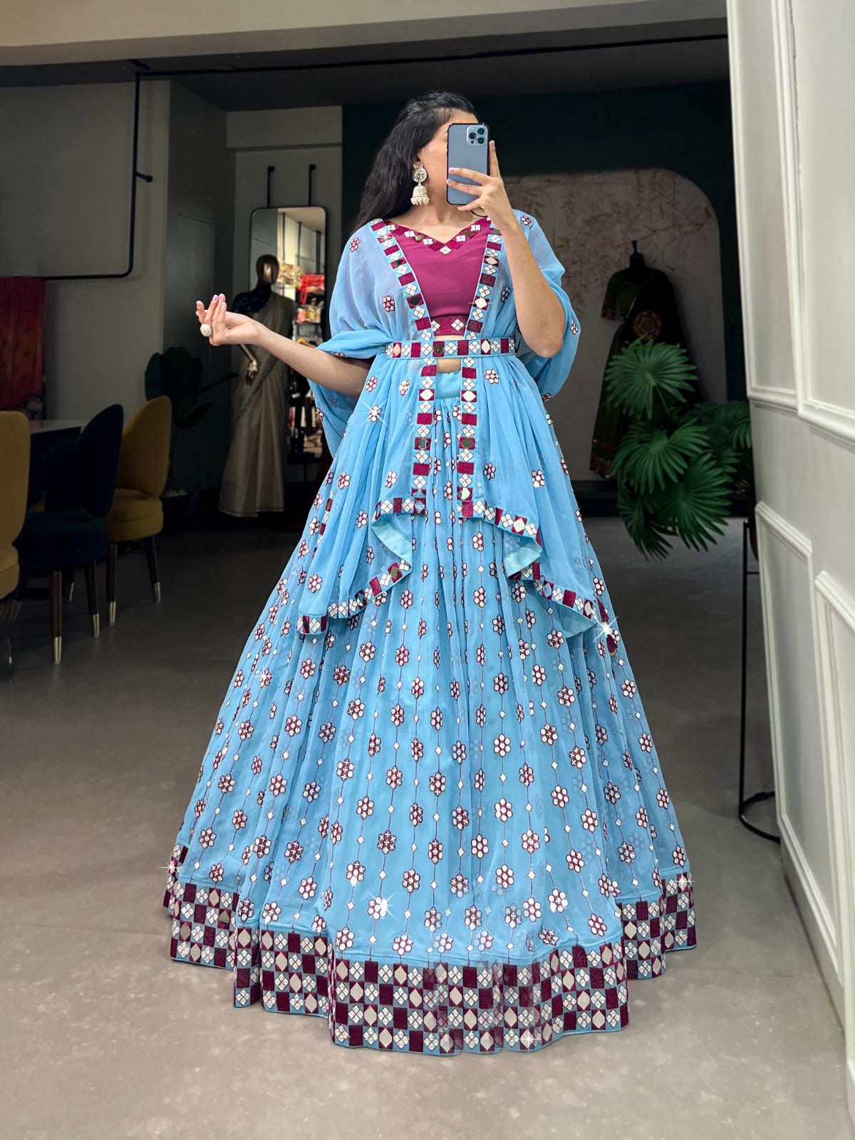 Designer Georgette Lehenga Choli with Sequins & Mirror Work