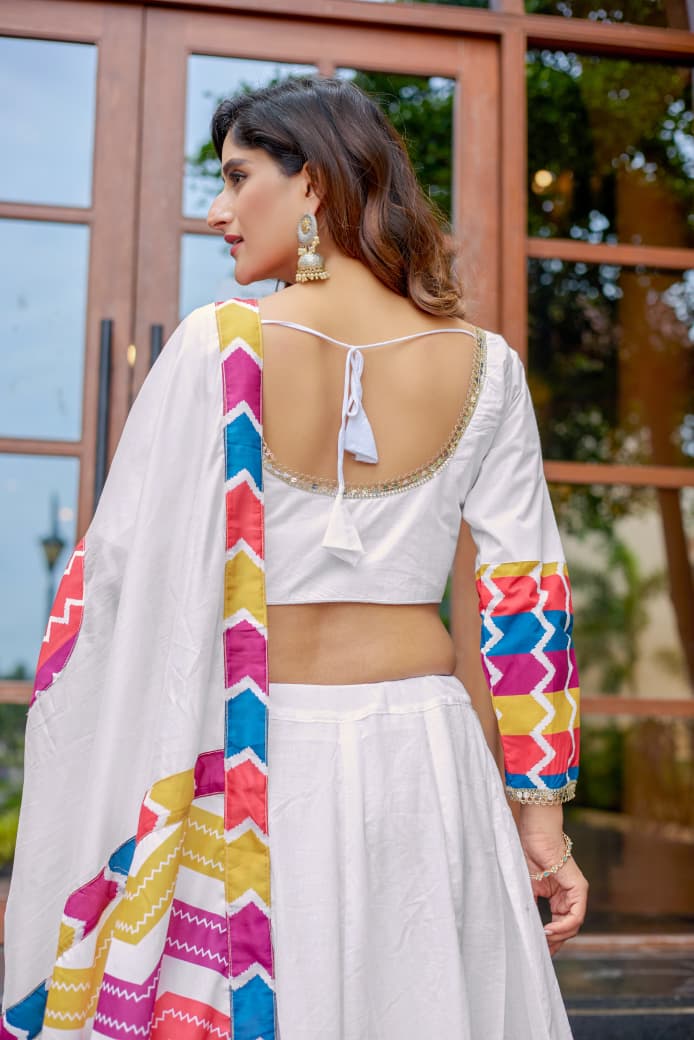 Traditional White Cotton Chaniya Choli for Garba Festival 2025