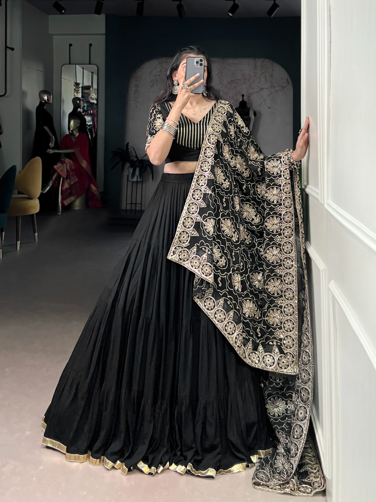 Designer Black Lehenga Choli with Sequins Dupatta