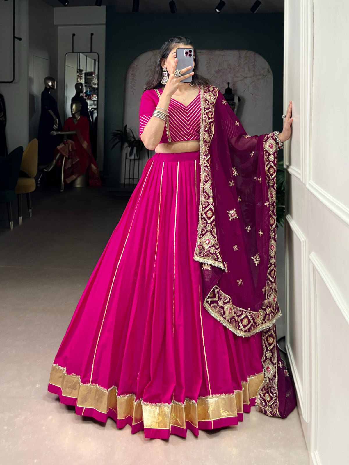 Designer Cotton Lehenga Choli with Embroidered Dupatta
