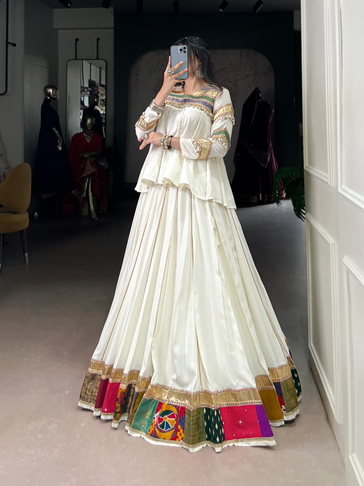 Designer White Lehenga Choli with Gotta Patti Lace
