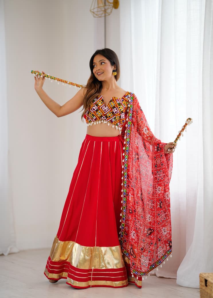 Heavy Rayon Lehenga Choli with Mirror & Gamthi Work