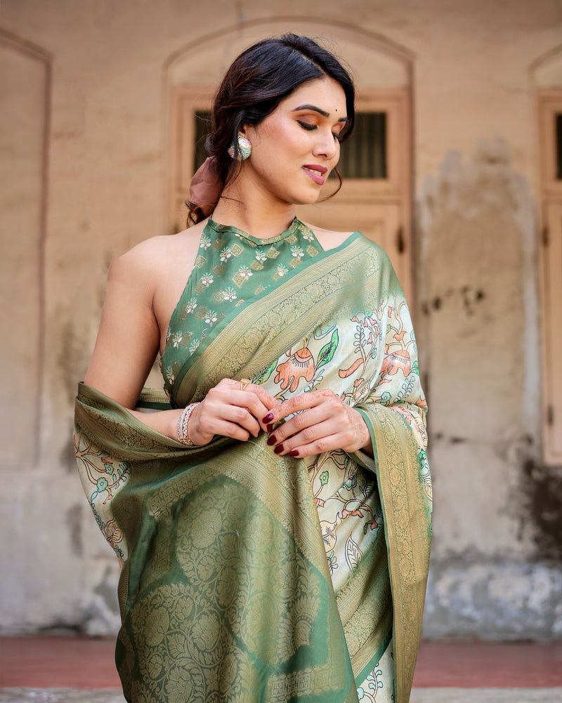 Affordable Banarasi Saree with Digital Floral Prints