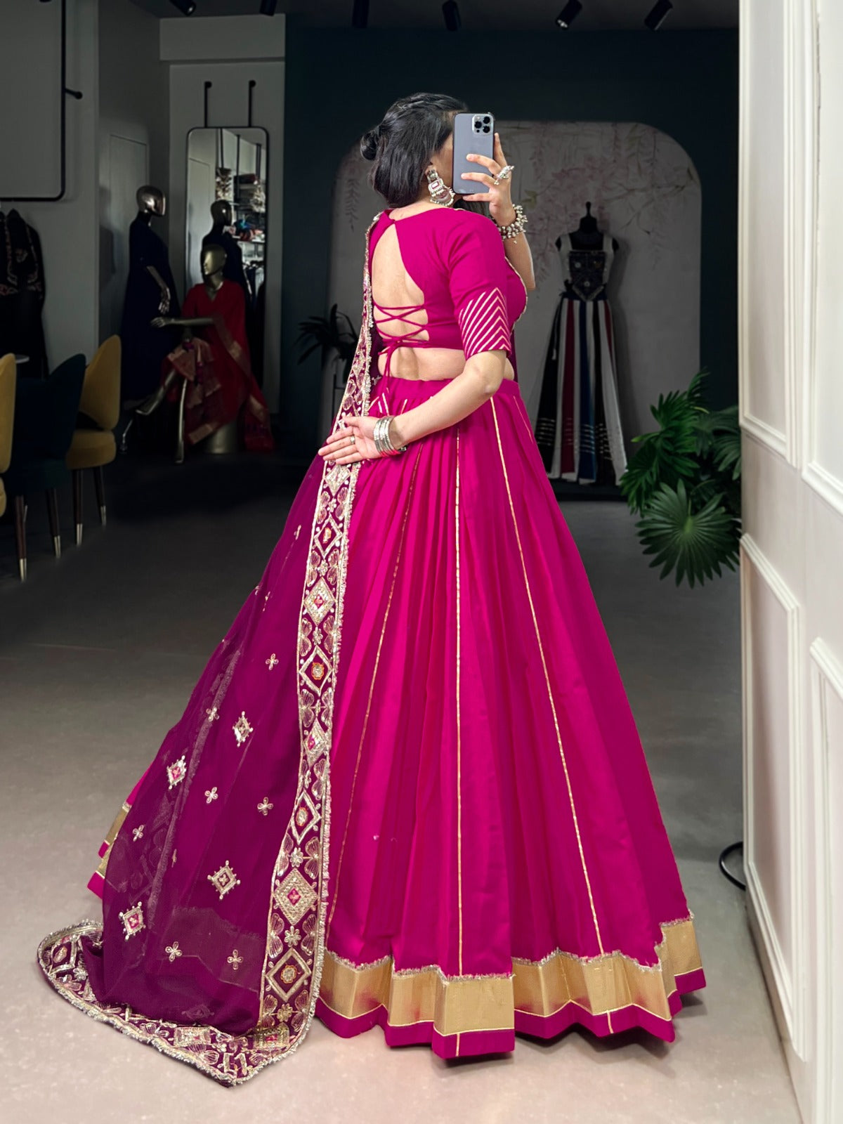 Navratri 2025 Lehenga Choli in Magenta with Golden Lace