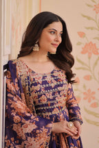 Ethnic Russian Silk Gown with Embroidered Detailing