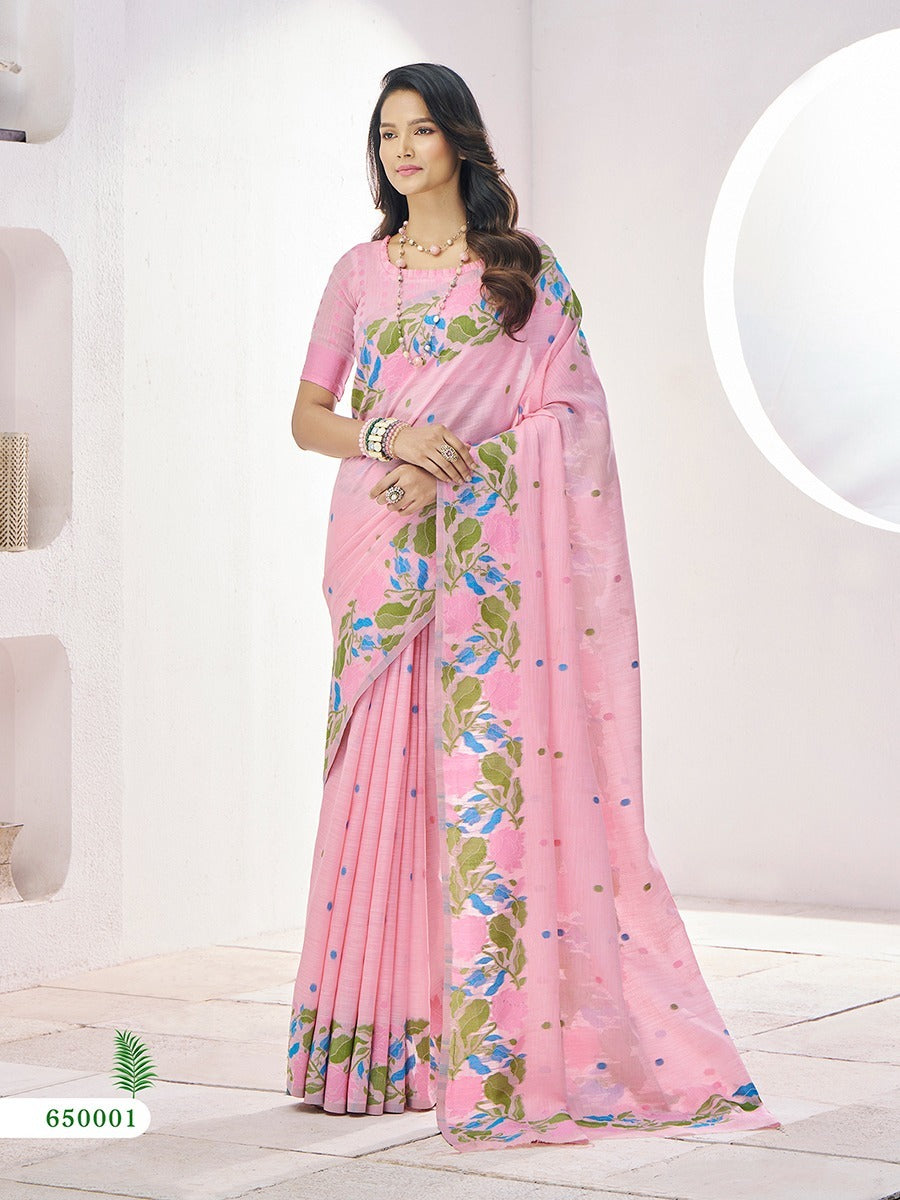 RajPath Fabrics Gulabi Linen Silk Saree – Soft Pink Saree with Shine