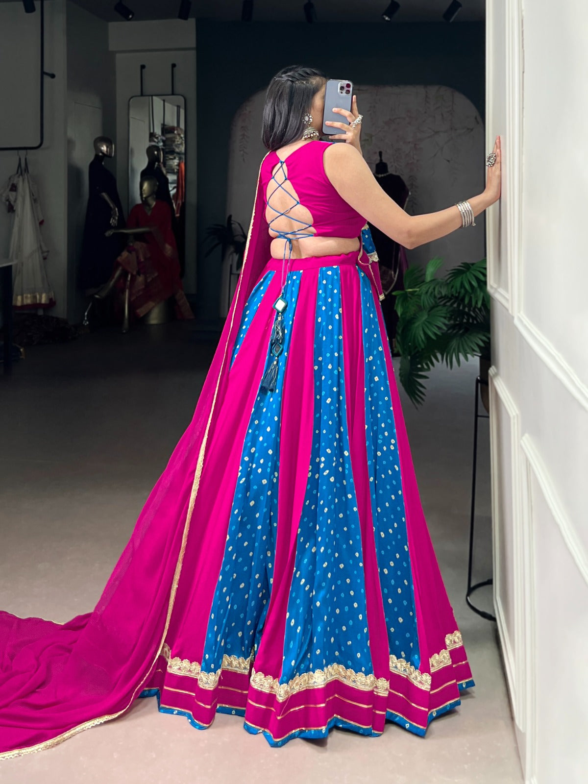 Traditional Bandhej Lehenga Choli with Lace Work Navratri
