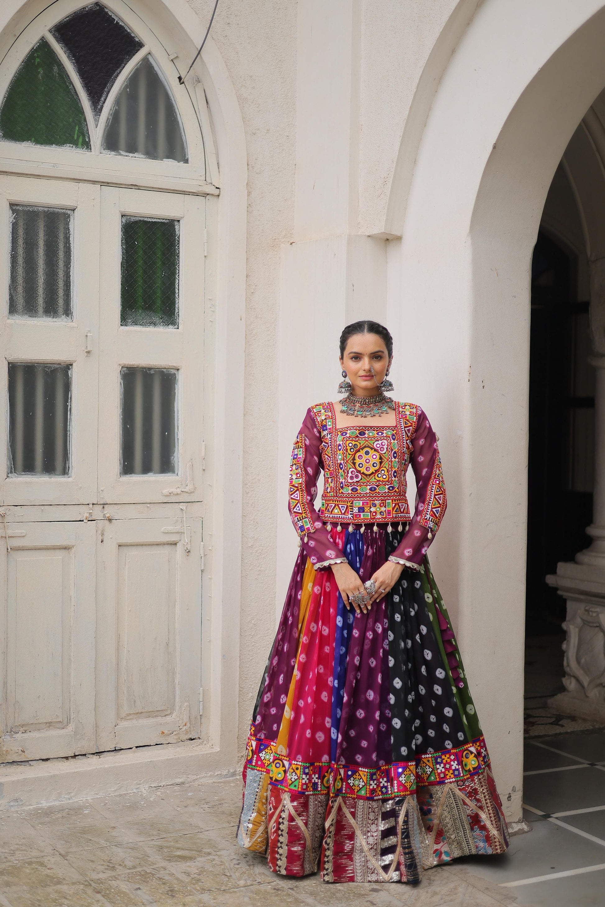 Vintage Print Lehenga Choli with Kutchi Embroidery – Trendraani Navratri Special