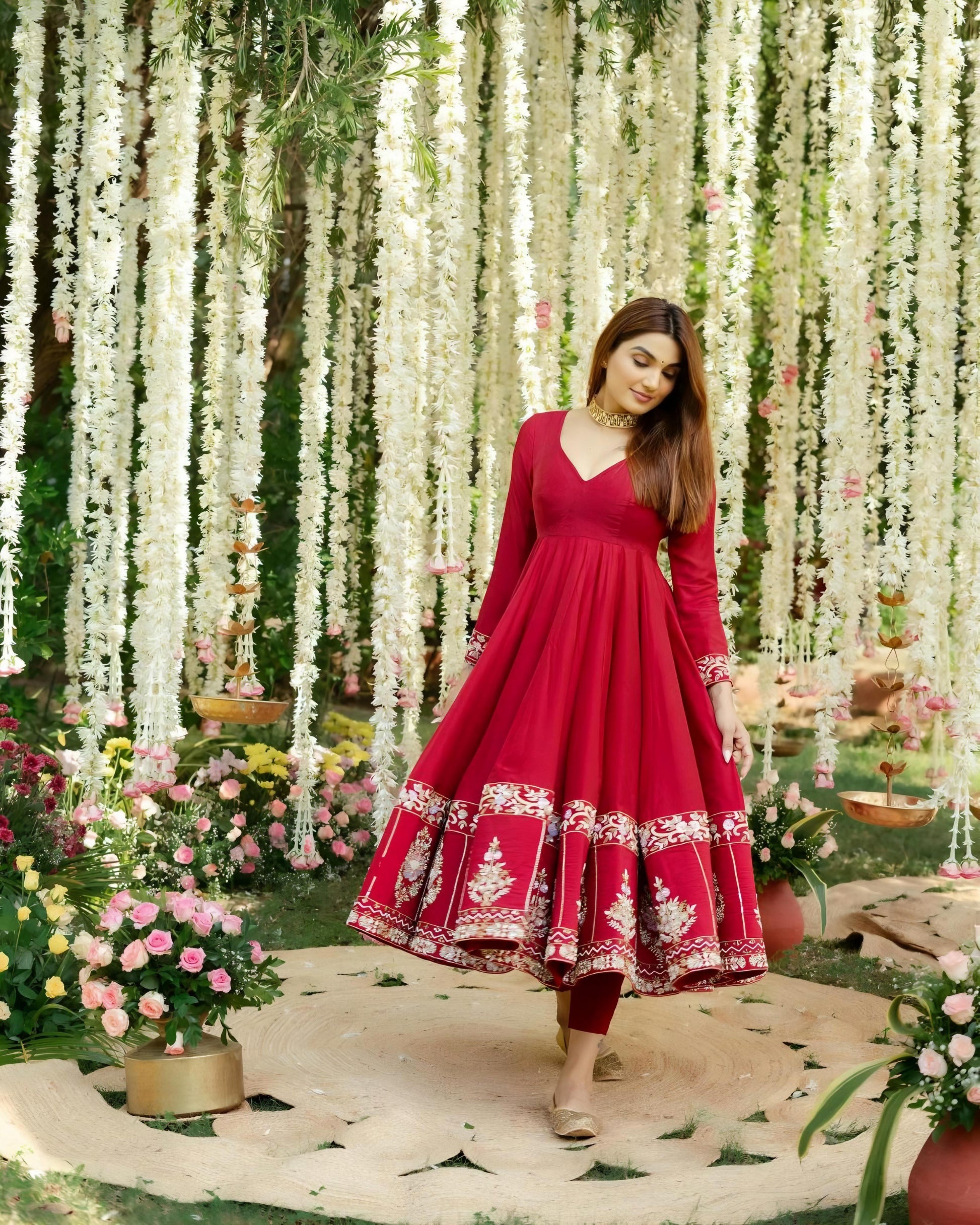 Thread and Sequins Embroidered Anarkali Kurta Set for Festivals and Weddings