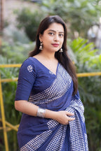 Pure Chanderi Cotton Batik Printed Saree with Cotton Tassels – Trendraani