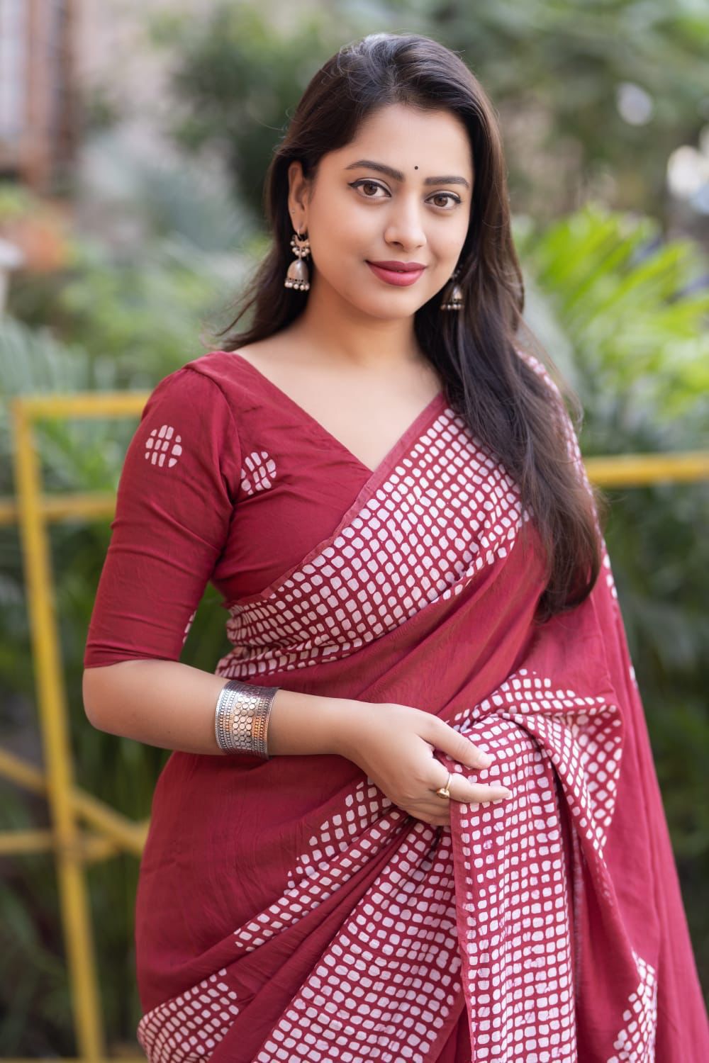 Handcrafted Batik Print Saree in Chanderi Cotton with Printed Blouse