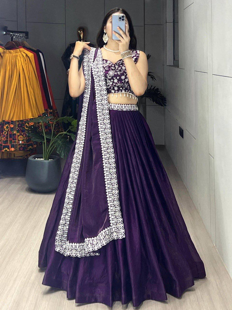 Fendy Satin Lehenga Choli with Embroidered Blouse – Trendraani