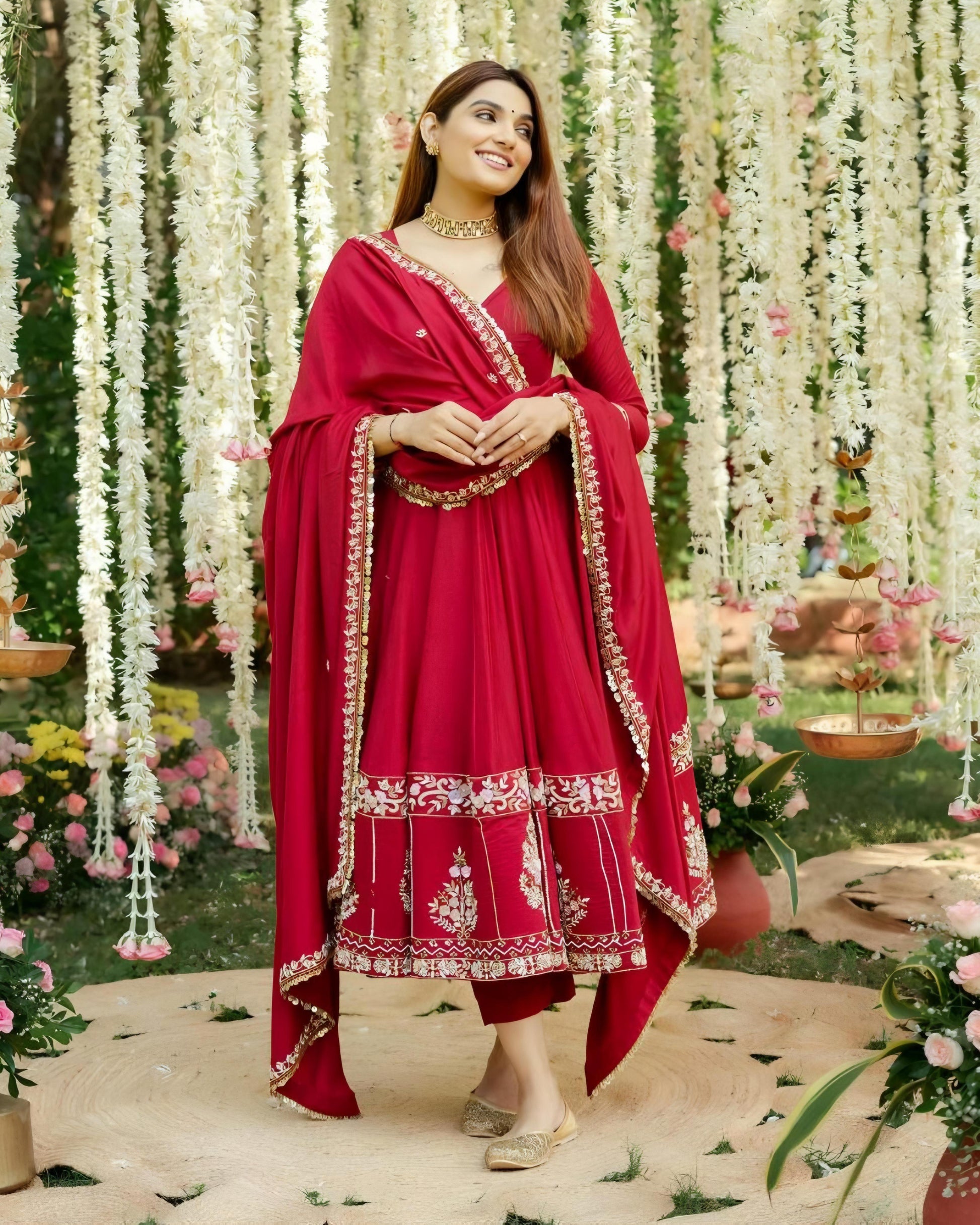 Designer 3 Piece Anarkali Suit with Pant and Dupatta