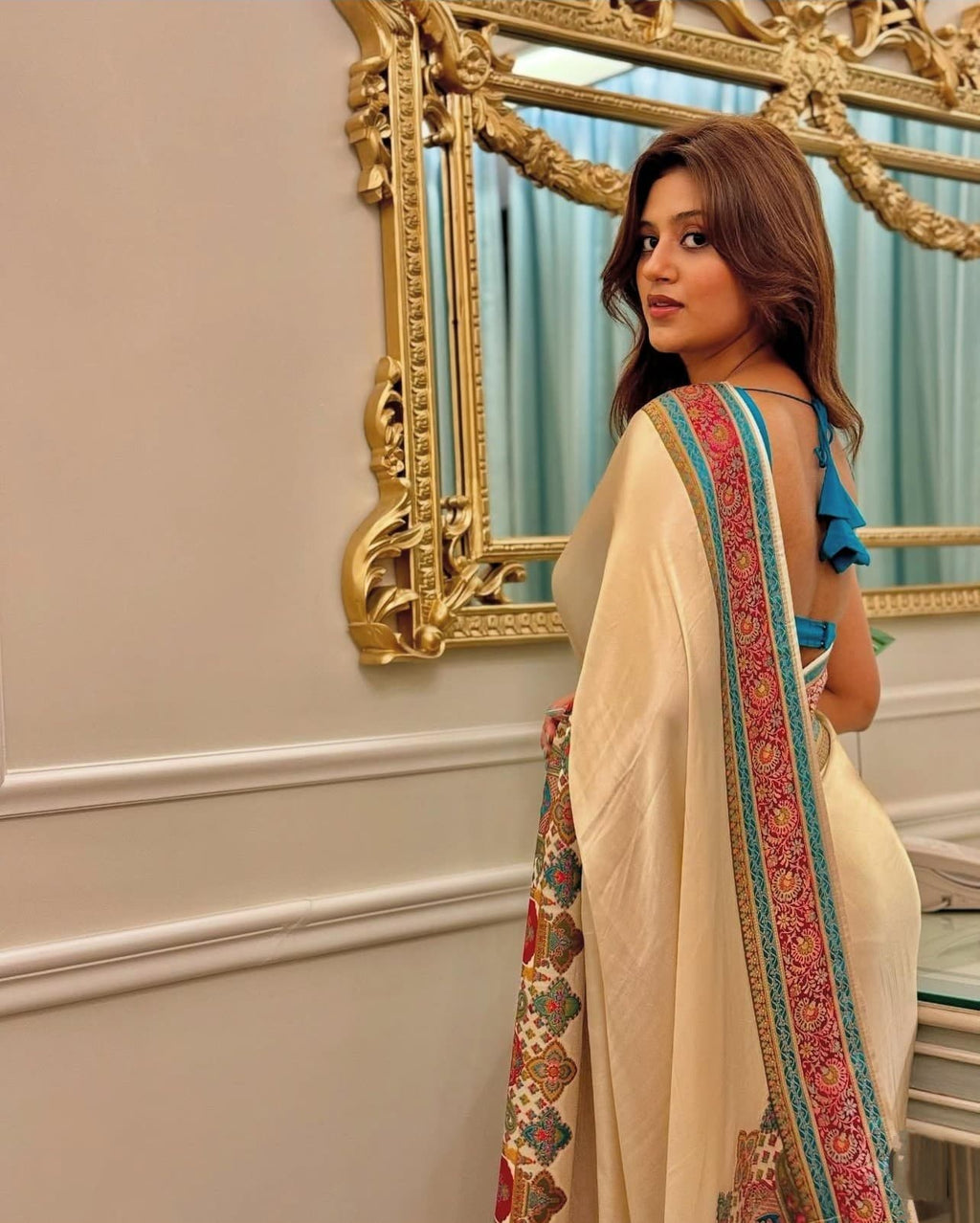 Sudha Japan Satin Digital Print Saree with Matching Blouse – Trendraani