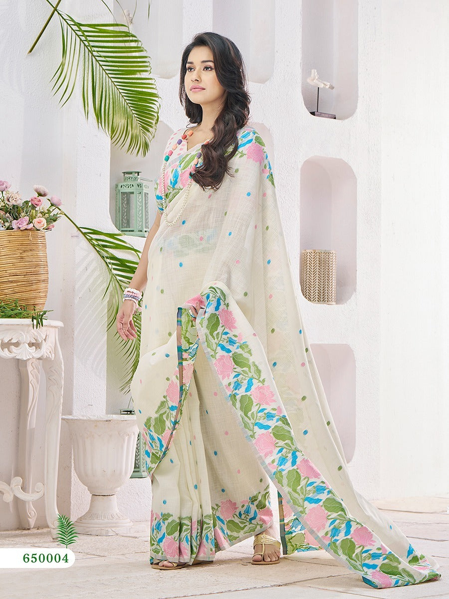 Elegant Linen Silk Saree by RajPath in Gulabi Tone – Festive Wear