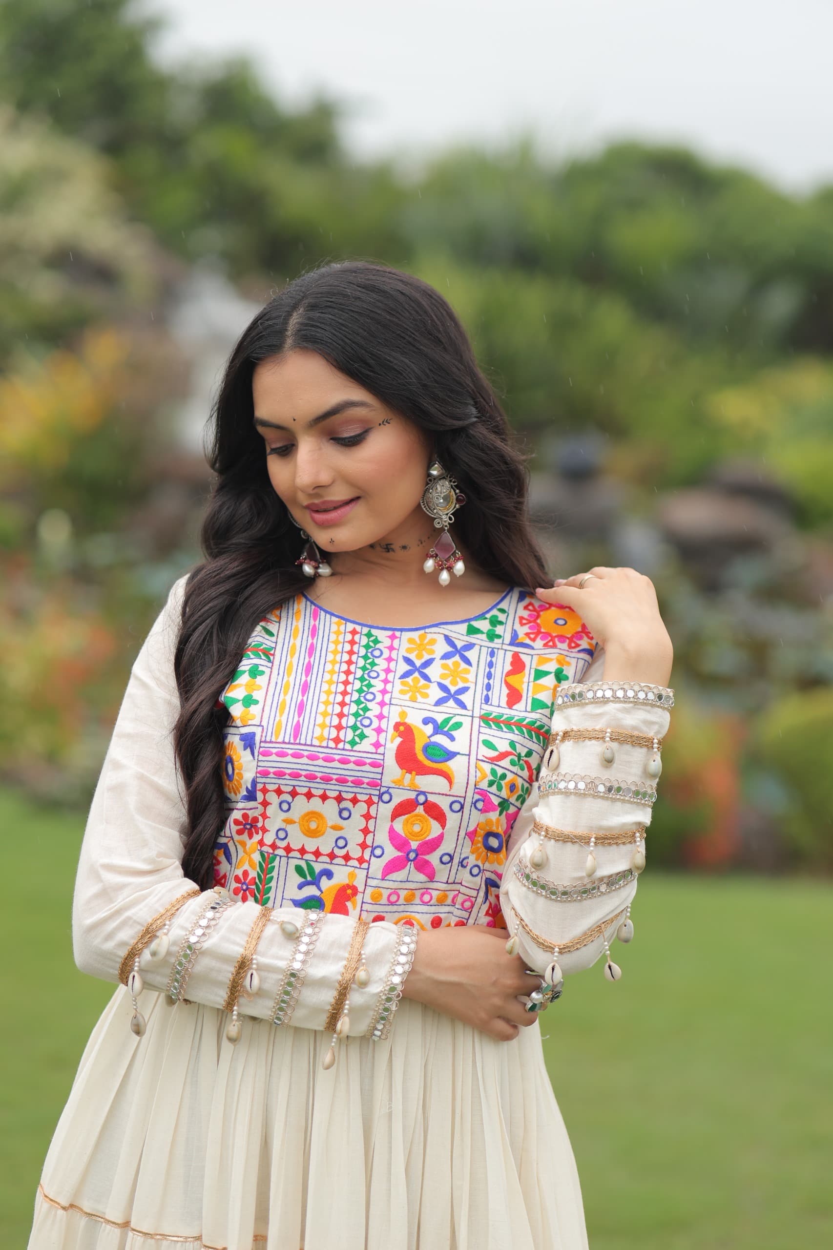 Multi-Thread Embroidered Full Sleeve Gown for Garba Nights