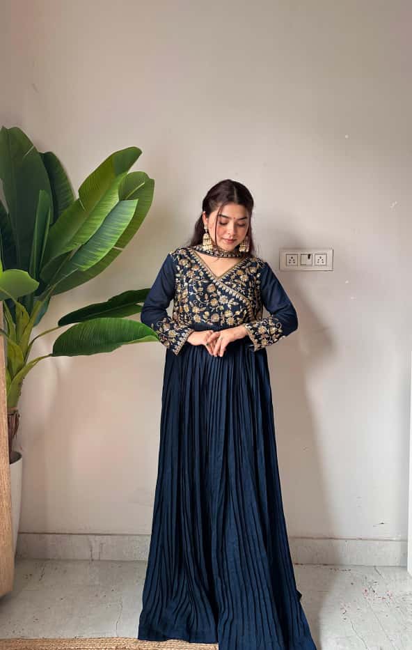 Designer Blooming Vichitra Dress with Beads and Sequence Work