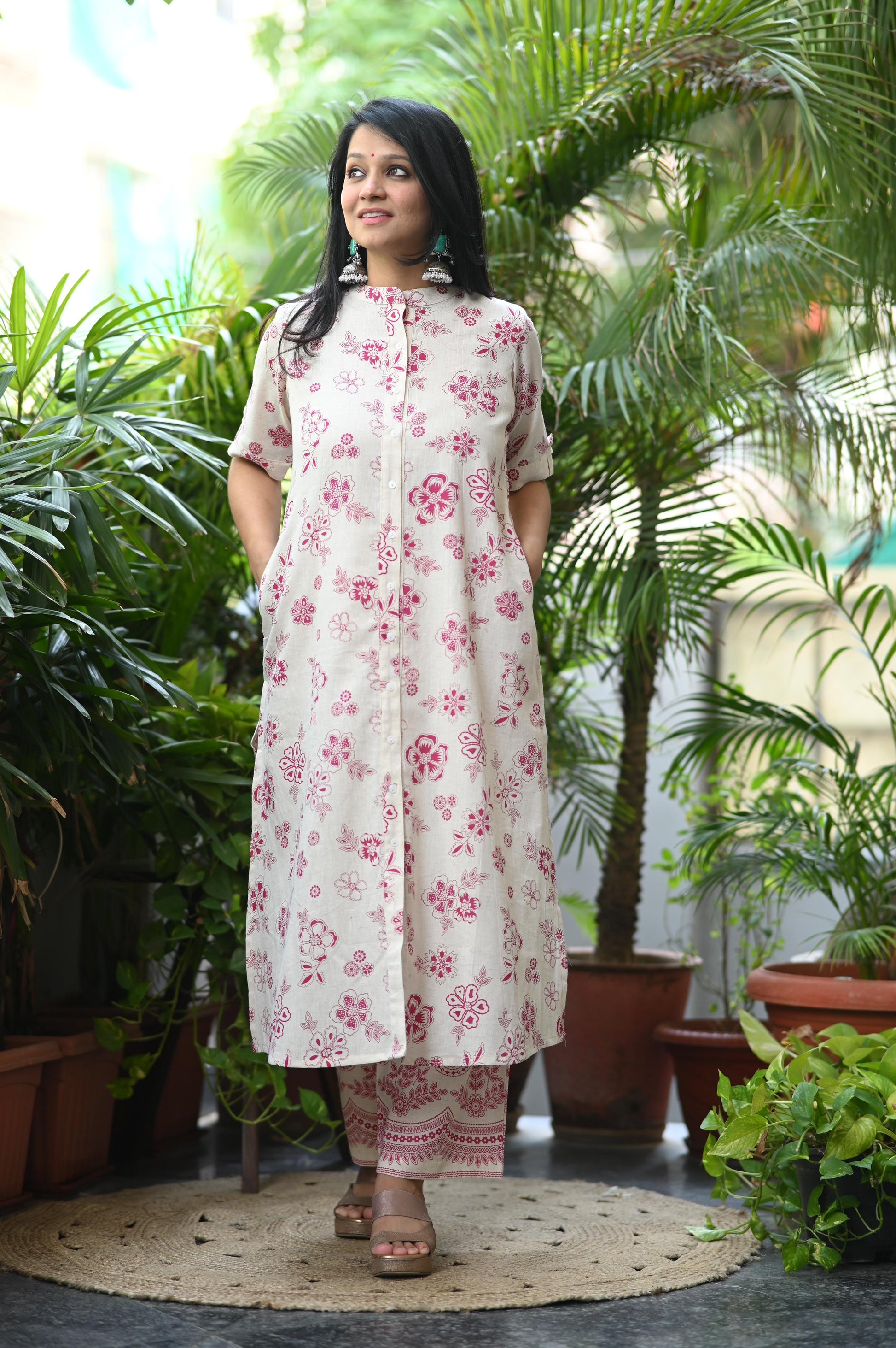 Pure Khadi Cotton A-Line Kurta Set with Loose Pants – Trendraani