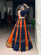 Festive Orange Navy Designer Lehenga Choli with 6.20 Meter Flair