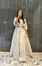 Multi Color Thread Work Lehenga Set with Shrug and Zari Stripes
