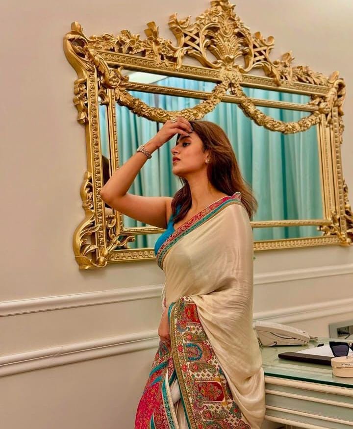 Premium Devsena Satin Saree with Floral Digital Prints