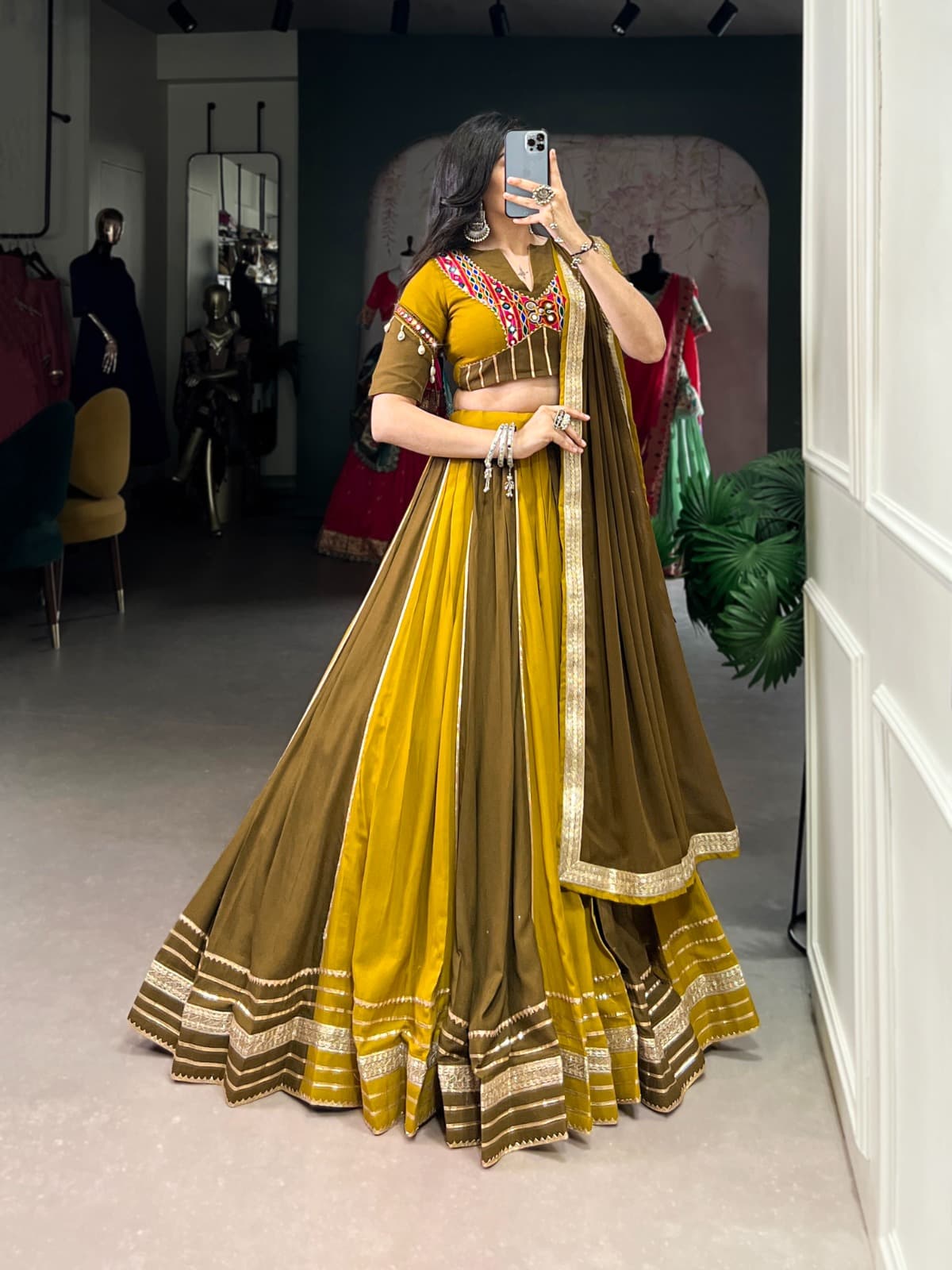 Navratri 2025 Lehenga Choli with Gamthi and Mirror Work – Trendraani