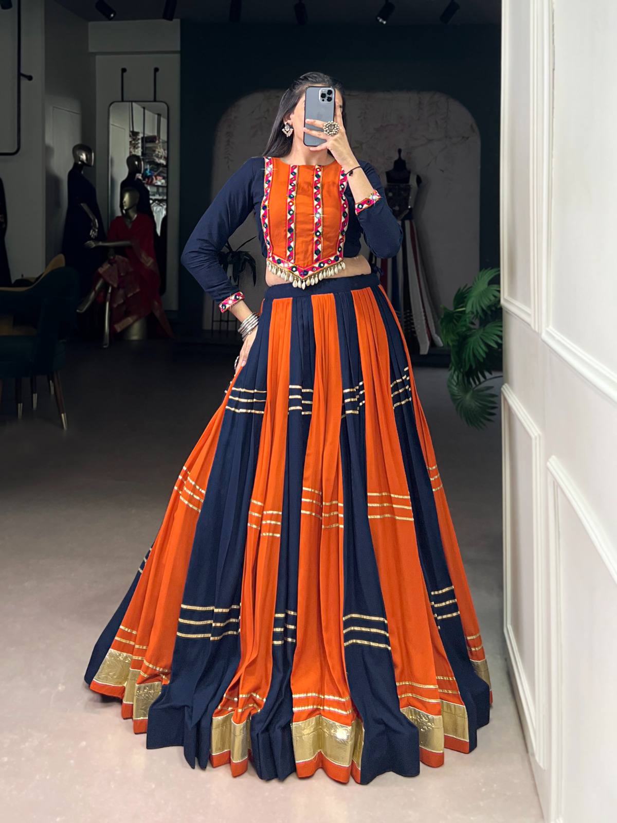 Traditional Navratri Lehenga Choli with Kodi Lace Blouse – Trendraani