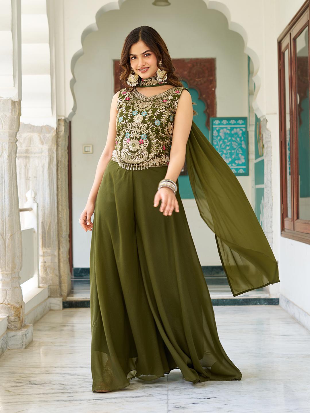 Fully Stitched Palazzo and Dupatta Set in Star Georgette