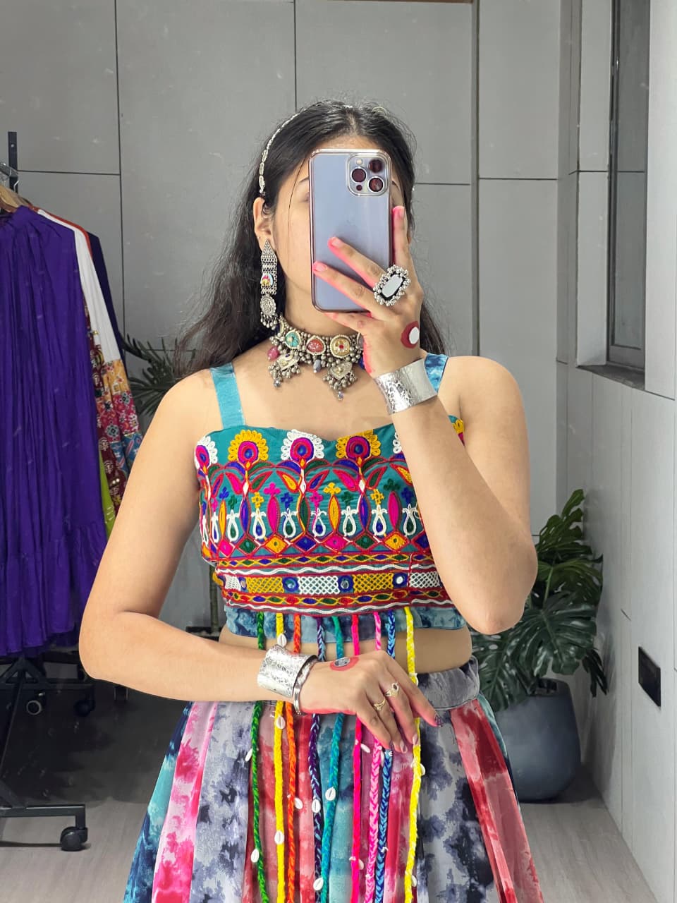 Navratri 2025 Shibori Lehenga Choli with Pure Unn Work
