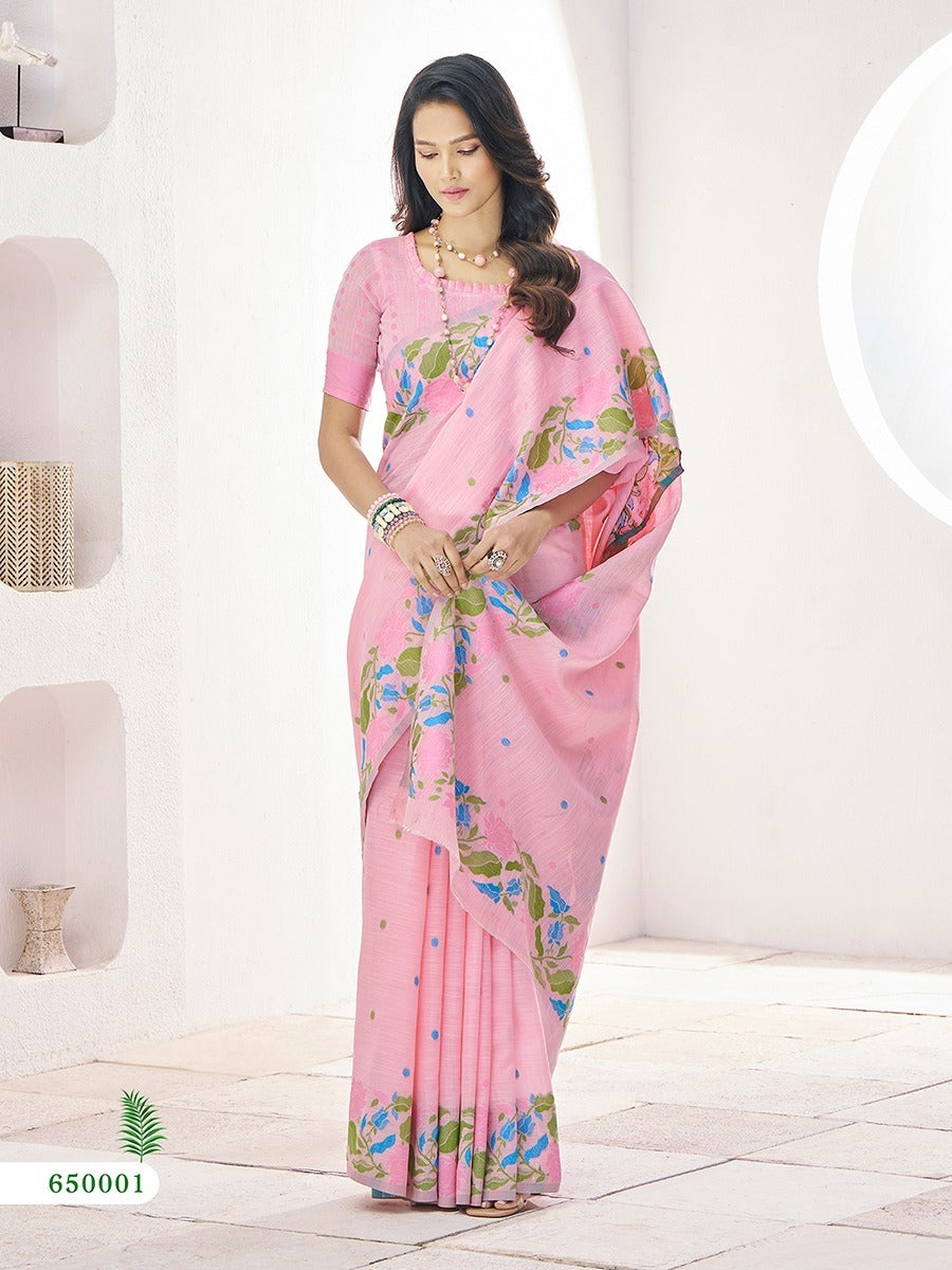 Elegant Linen Silk Saree by RajPath in Gulabi Tone – Festive Wear