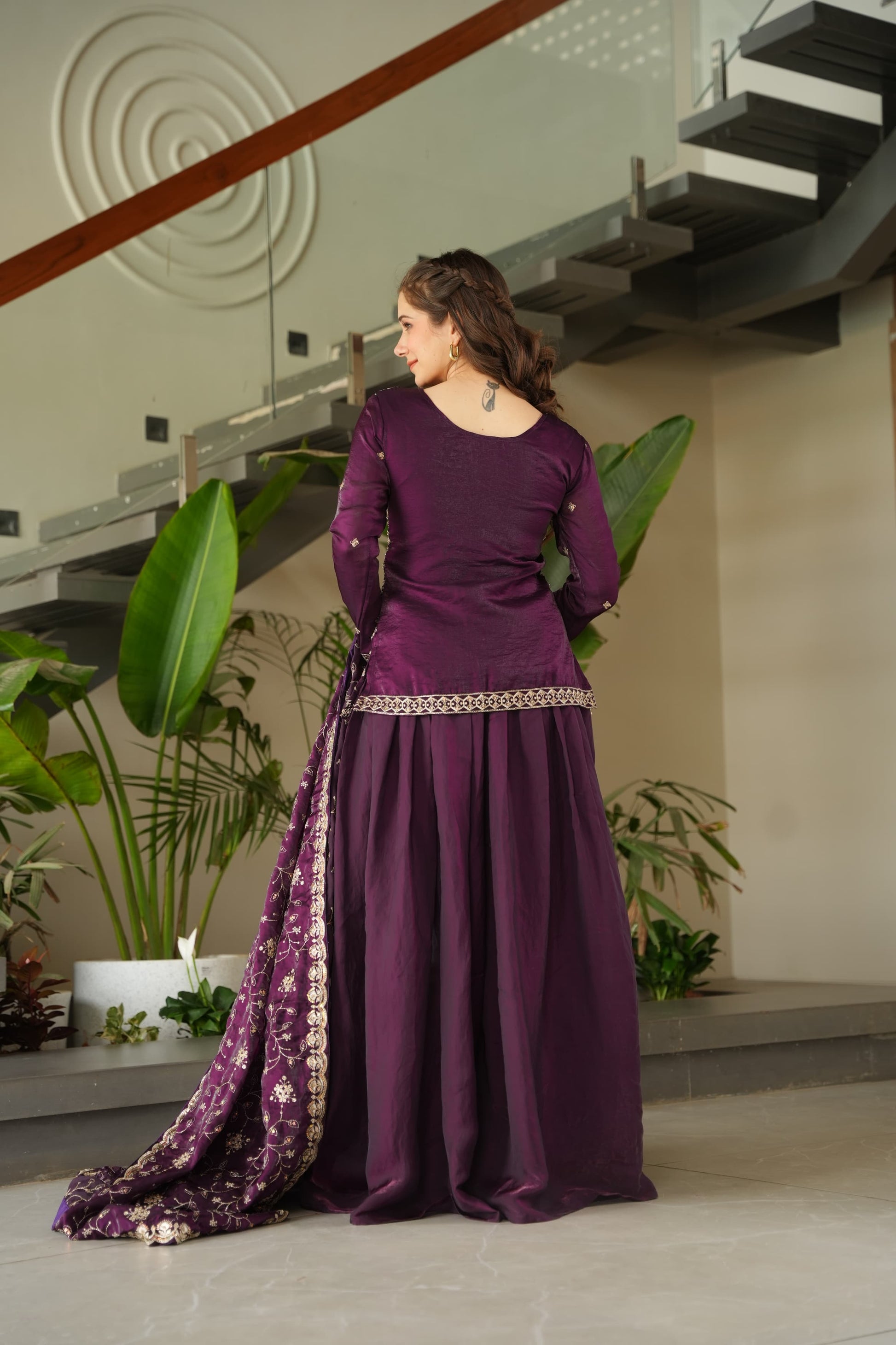 Mehendi and Wine Colored Festive Dress Set for Women with Dupatta