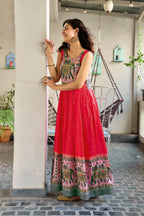 Fully Stitched Muslin Gown with Attached Sleeves – Festive Wear for Women