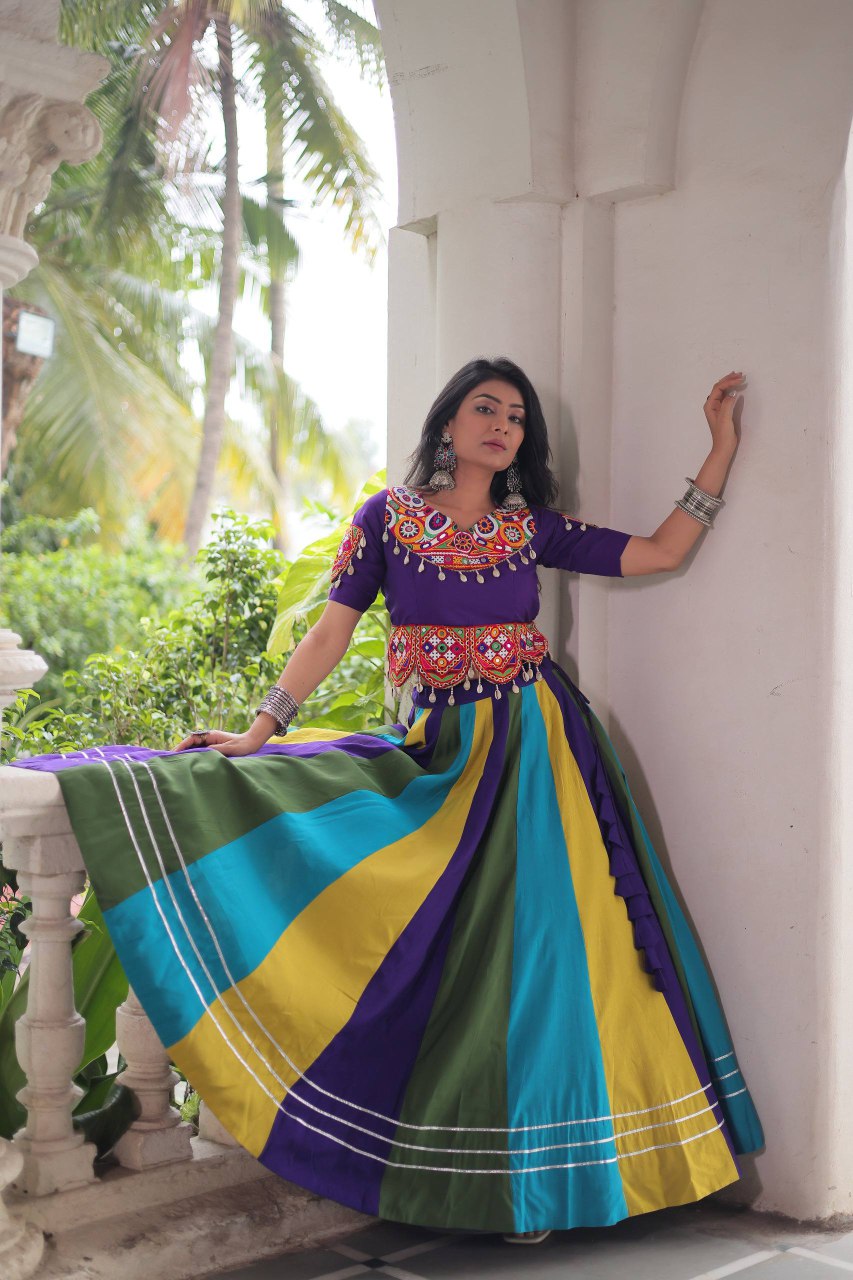 Designer Navratri Lehenga Choli in Roman Fabric with Mirror Work – Trend raani