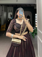 Bandhej Print Georgette Lehenga Choli Set with Gota Patti & Purse – 8 Meter Flair