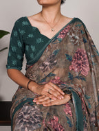 Floral Georgette Saree with Lace Border – Trendraani