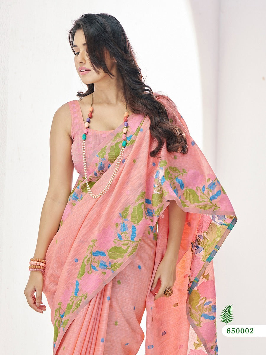 RajPath Fabrics Gulabi Linen Silk Saree – Soft Pink Saree with Shine