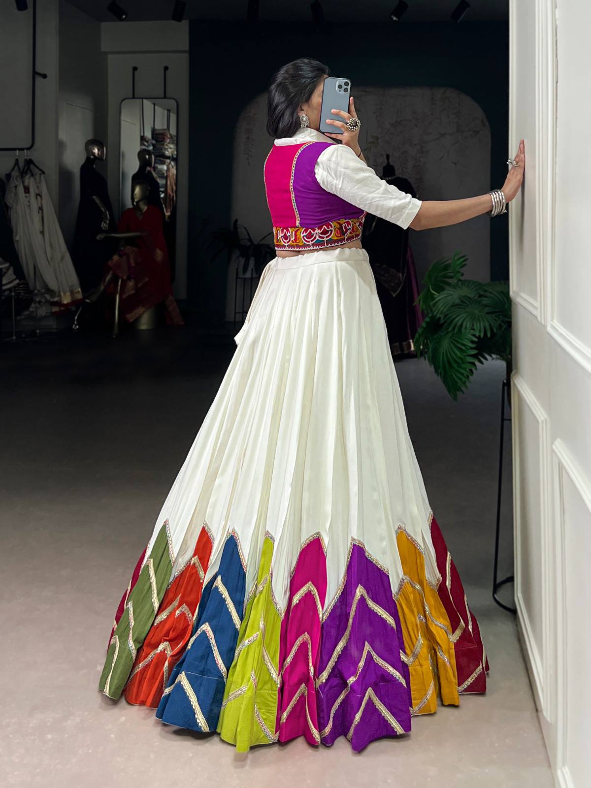 Multi-Color Lehenga with Lace Detailing and Gamthi Jacket – Trendraani