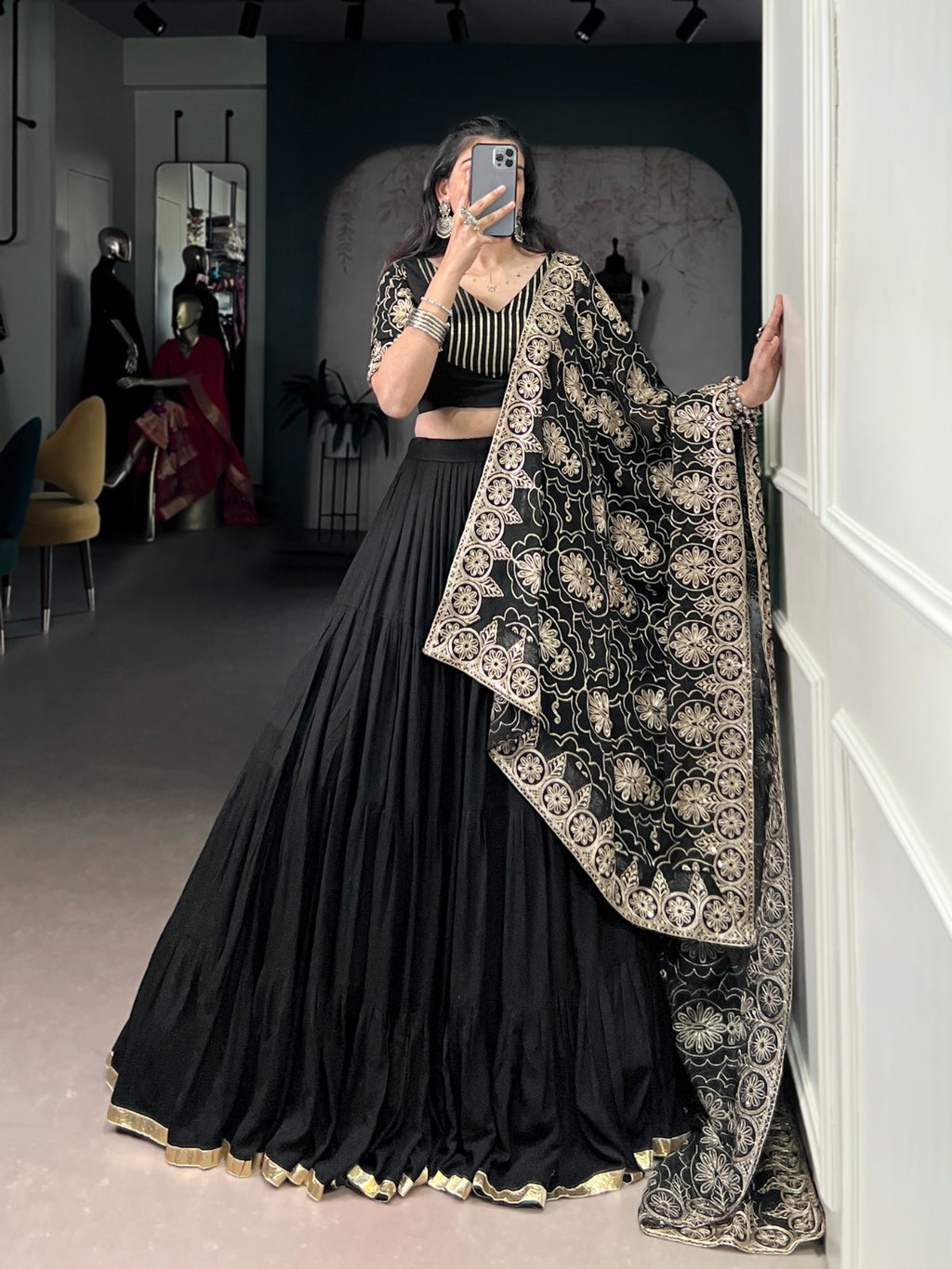 Designer Black Lehenga Choli with Sequins Dupatta