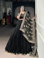 Designer Black Lehenga Choli with Sequins Dupatta