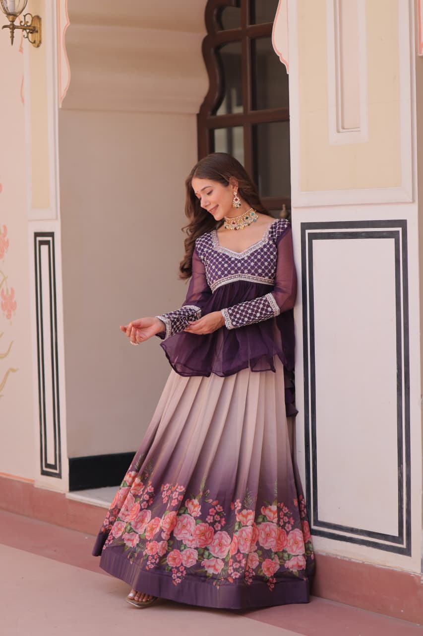 Readymade Lehenga Gown Set with Full Sleeves and Latkan