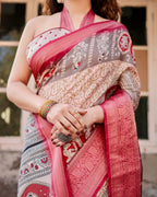 Royal Digital Print Saree in Banarasi Silk for Weddings and Festivals