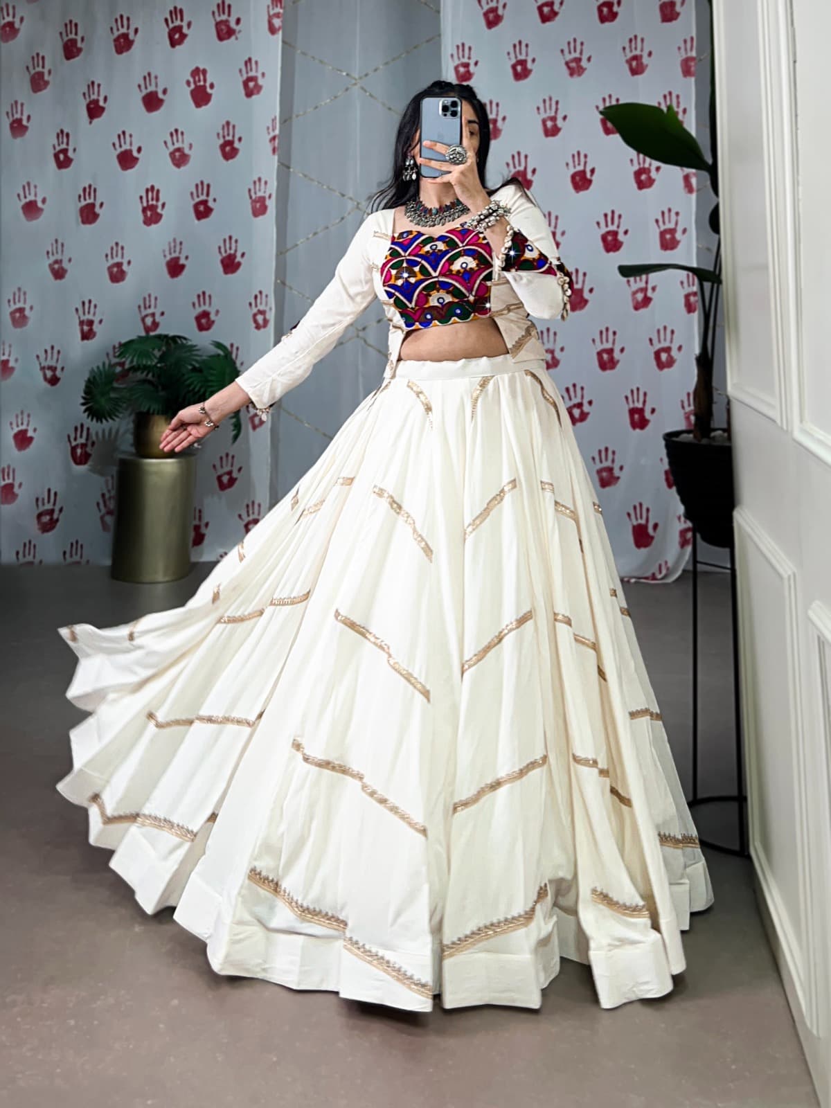 Navratri Rayon Lehenga Choli with Mirror Gamthi Work – Trendraani