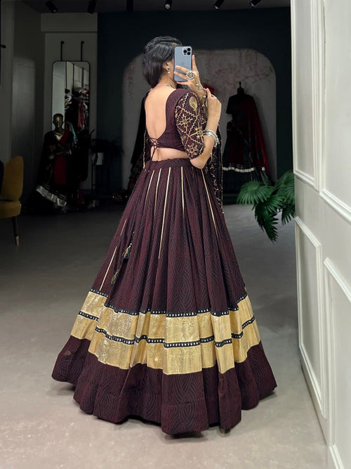 Bandhej Print Georgette Lehenga Choli Set with Gota Patti & Purse – 8 Meter Flair