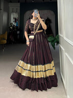 Bandhej Print Georgette Lehenga Choli Set with Gota Patti & Purse – 8 Meter Flair